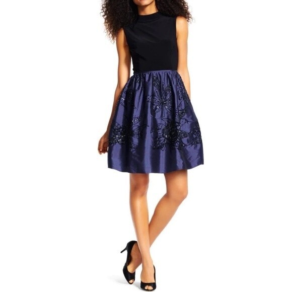 Adrianna Papell Beaded High Neckline Embellished Taffeta Mini Dress 6 AP1E200162 - Picture 2 of 13